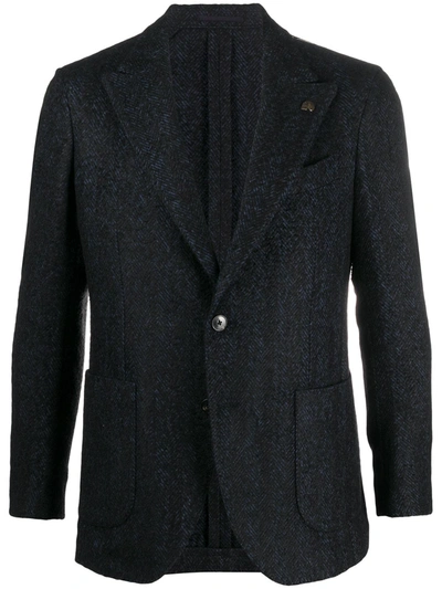 Gabriele Pasini Chevron Knit Single-breasted Blazer In Blue