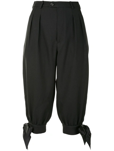 Maison Margiela Tie Detail Cropped Tailored Trousers In Black