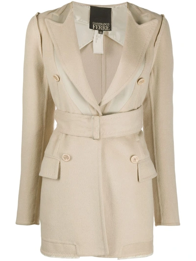 Pre-owned Gianfranco Ferre 2007 Single-breasted Belted Jacket In Neutrals