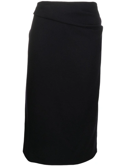 Pre-owned Dries Van Noten 1990s Draped Straight Skirt In Black