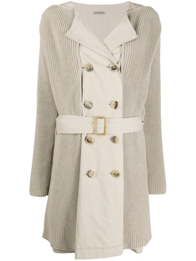 Pre-owned Bottega Veneta 2000s Layered Belted Trench Coat In Neutrals