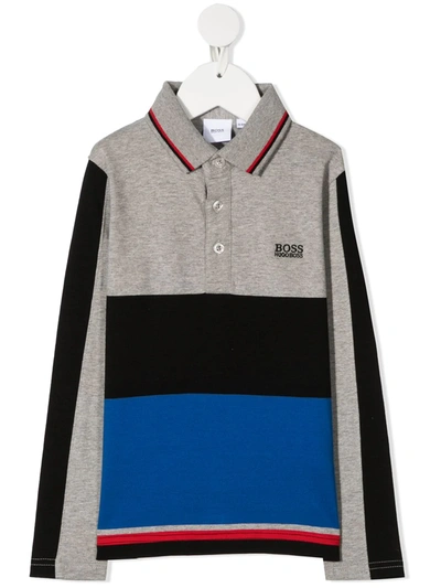 Hugo Boss Kids' Colour-block Polo Shirt In Grey