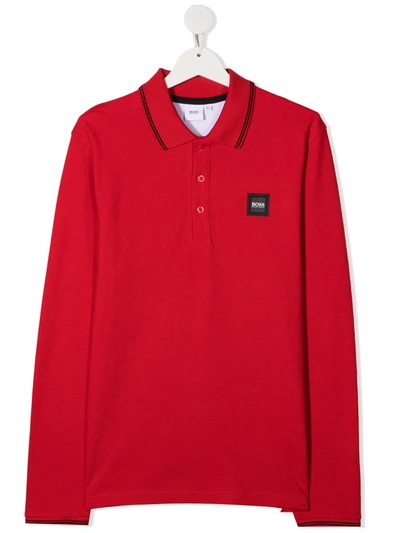 Hugo Boss Teen Logo Patch Polo Shirt In Red