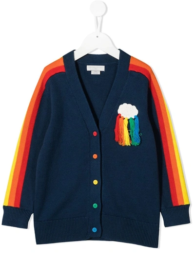Stella Mccartney Kids' Rainbow-trim Cardigan In Blue