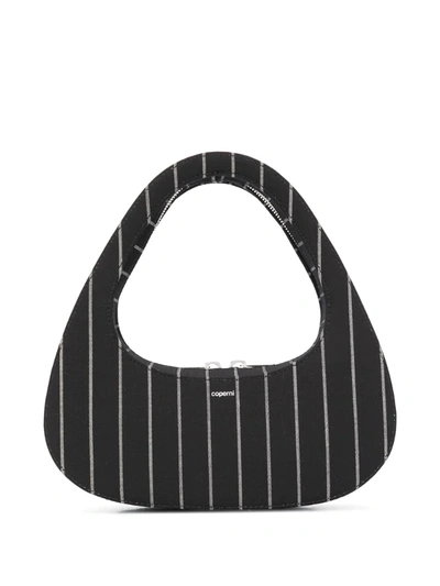 Coperni Swipe Pinstriped Wool Baguette Bag In Black