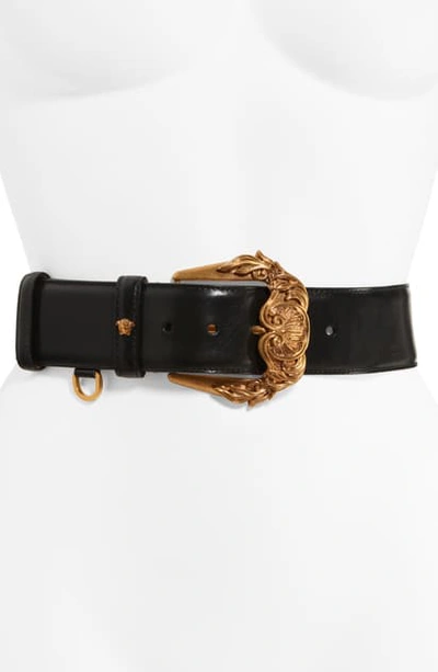 Versace Barocco Tribute Leather Belt In Nero/ Oro Tribute