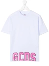 Gcds Kids' Logo Printed Cotton Jersey T-shirt In White,fuchsia