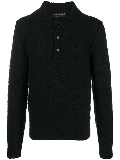 Dolce & Gabbana Knitted Polo-style Jumper In Black