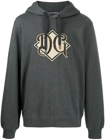 Dolce & Gabbana Logo-patch Hoodie In Grey