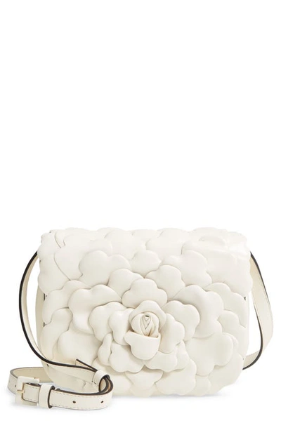 Valentino Garavani Small Atelier Rose Leather Shoulder Bag In Ivory/ Ivory/ Platinum