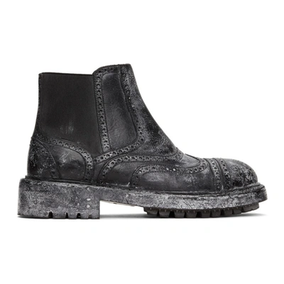 Dolce & Gabbana Vintage-look Calfskin Chelsea Boots With Brogue Detailing In Black