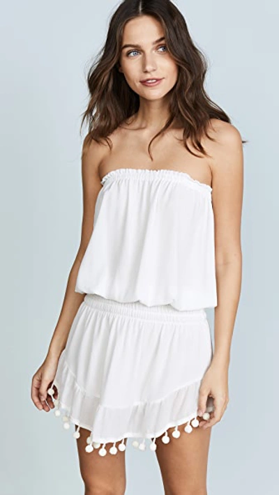 Ramy Brook Marcie Strapless Coverup Dress With Pompoms In White