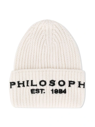 Philosophy Di Lorenzo Serafini Kids' Logo Embroidered Acrylic Blend Knit Hat In White