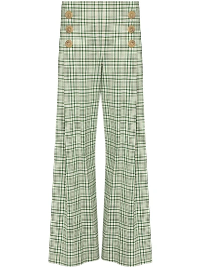 Rosie Assoulin Check-pattern Wide-leg Trousers In Green