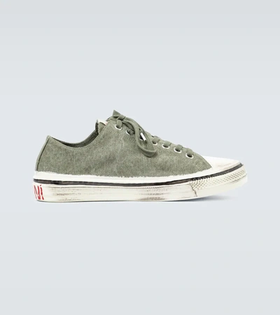 Marni Painted Canvas Sneakers In Green