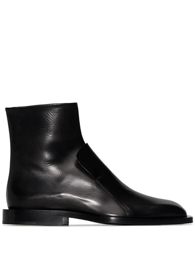 Jil Sander Flap Leather Ankle Boots In Black