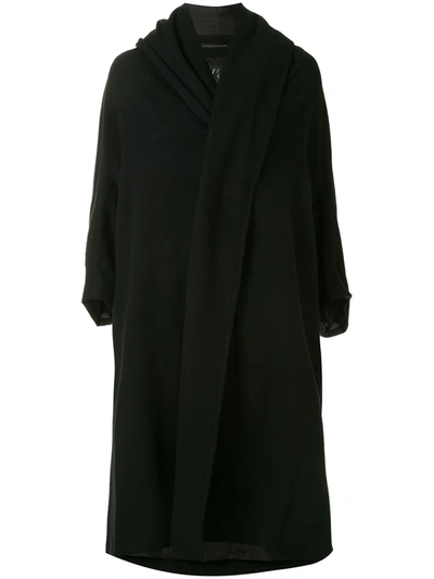 Y's Hooded Oversize Wrap Coat In Black