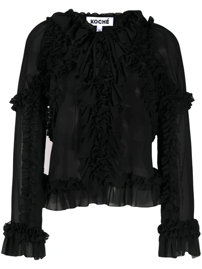 Koché Ruffled V-neck Blouse In Black