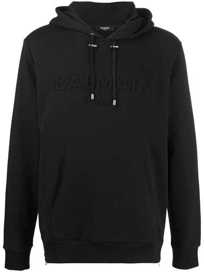 Balmain Embroidered Logo Hoodie In Black