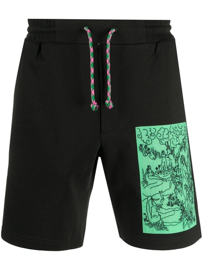 Mcq Swallow Embroidered Patchwork Shorts In Black