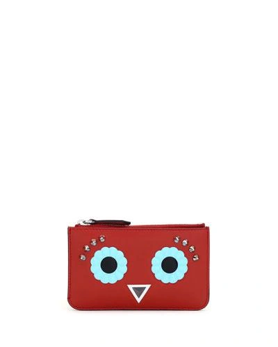 Fendi Faces Leather Key Pouch, Red/multi
