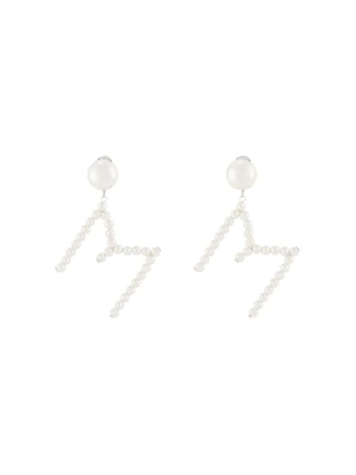 Moschino M Pearl-embellished Pendant Earrings In White