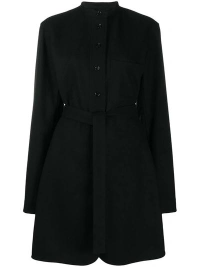Lemaire Belted Wool Mix Coat In Black