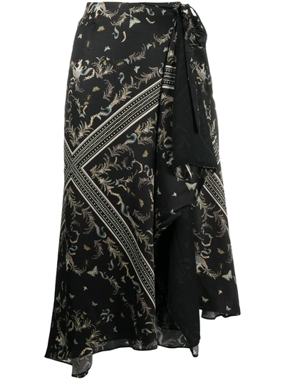 Allsaints Floral-print Asymmetric Skirt In Black