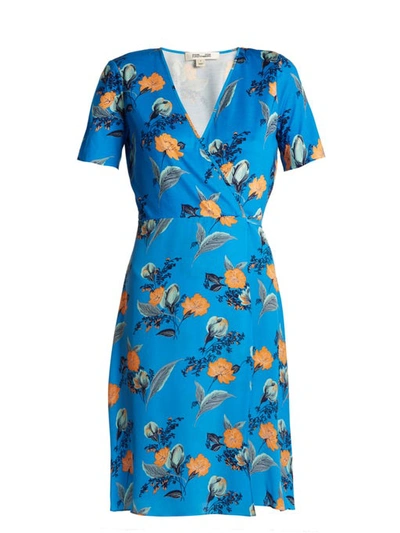 Diane Von Furstenberg Short-sleeve Floral-print Wrap Dress, Blue Pattern In Blue Print