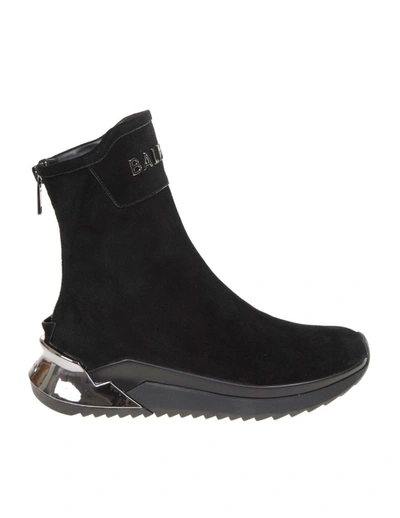 Balmain B-glove High Sneakers In Black Suede Leather