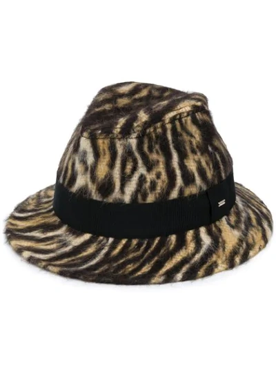 Saint Laurent Animal Pattern Hat In Black And Brown