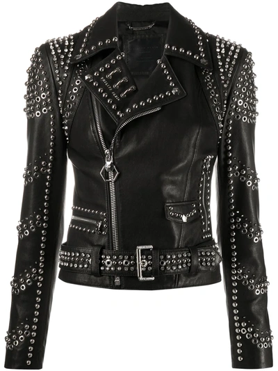 Philipp Plein Pierced Biker Jacket In Black