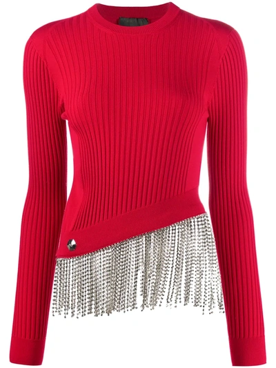 Philipp Plein Crystal-hem Ribbed Top In Red