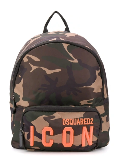 Dsquared2 Kids' Logo Camouflage Backpack In Green