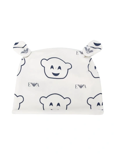 Emporio Armani Kids' Teddy Print Newborn Cap In White