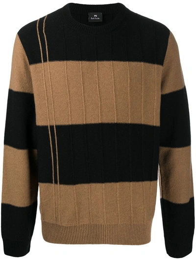 Ps By Paul Smith Striped Rib-trimmed Jumper In Brown