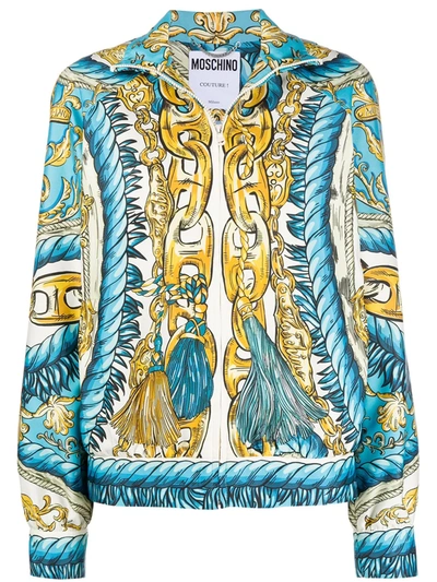 Moschino Chain Print Bomber Jacket In Blue
