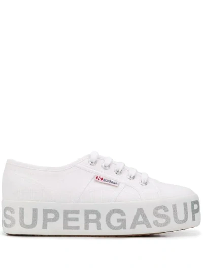 Superga Logo Print Platform Trainers In White