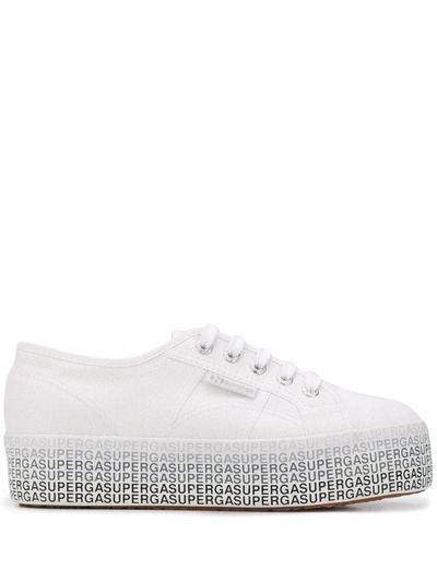 Superga Logo Print Platform Trainers In White