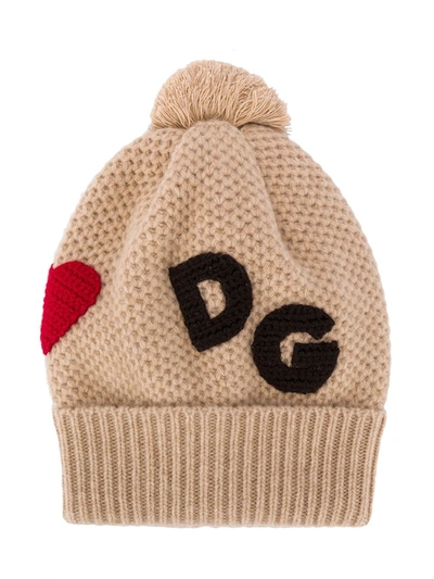 Dolce & Gabbana Kids' Logo Patch Knitted Beanie In Brown