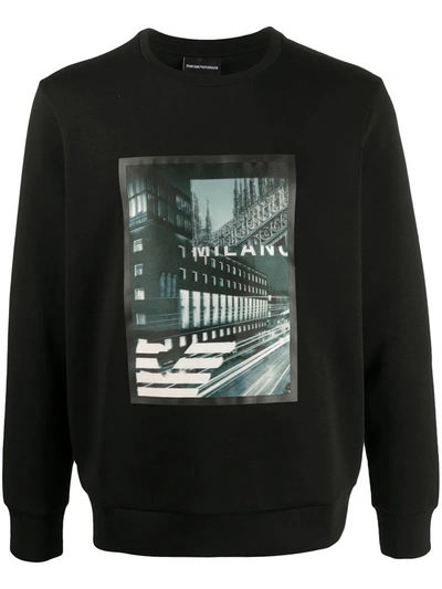 Emporio Armani Teen Graphic-print Cotton Sweatshirt In Black
