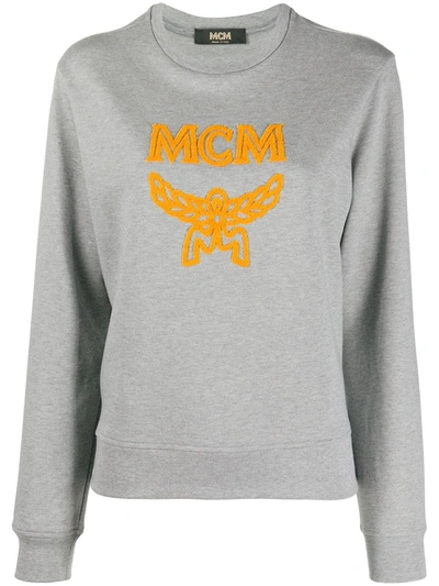 Mcm Logo Print Cotton Sweatshirt In Grey