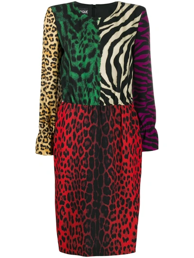 Boutique Moschino Animal-print Colour Block Dress In Yellow