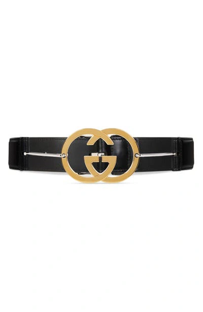 Gucci Interlocking-g Leather Belt In Black