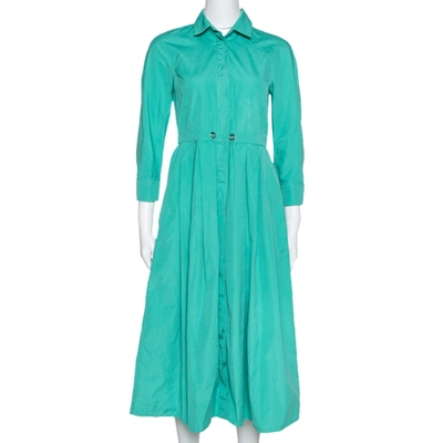 Pre-owned Max Mara Green Cotton Button Front Shirt Dress S