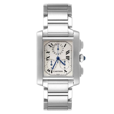 Pre-owned Cartier Off White Stainless Steel Tank Francaise Chronoflex W51001q3 Men's Wristwatch 37 X 28 Mm