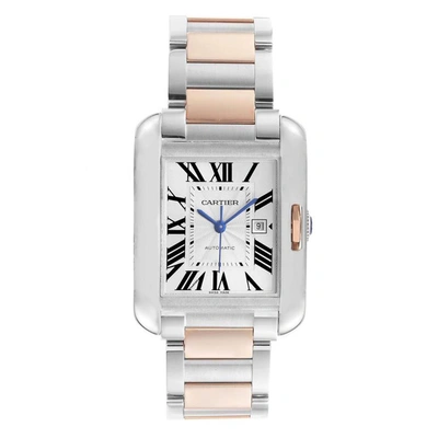 Pre-owned Cartier Silver 18k Rose Gold And Stainless Steel Tank Anglaise W5310007 Men's Wristwatch 39 X 29 Mm