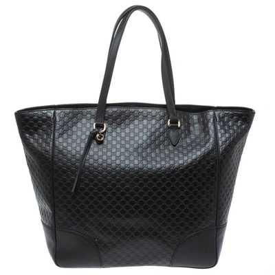 Pre-owned Gucci Black Microssima Leather Bree Tote