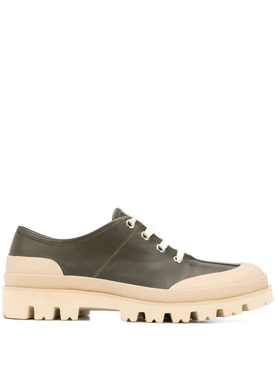 Marni Green Leather Lace-up Shoes In Military Green