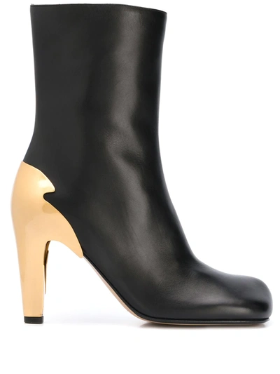 Bottega Veneta Bloc Leather Ankle Boots In Black,metallic